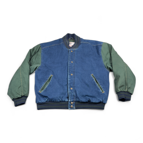 Vintage WearGuard Jacket Adult MEDIUM Blue Green Denim Varsity Bomber Canvas 90s