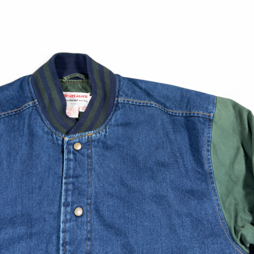 Vintage WearGuard Jacket Adult MEDIUM Blue Green Denim Varsity Bomber Canvas 90s
