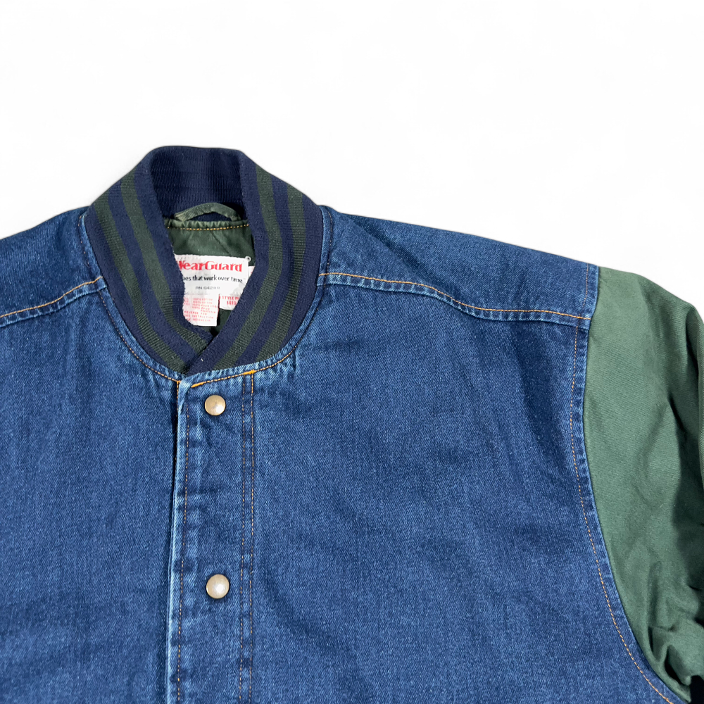 Vintage WearGuard Jacket Adult MEDIUM Blue Green Denim Varsity Bomber Canvas 90s