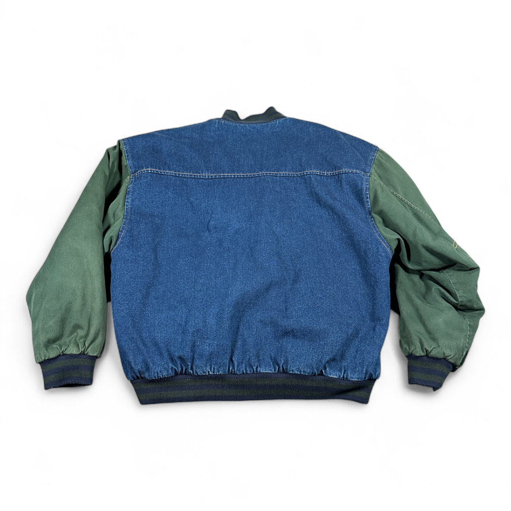 Vintage WearGuard Jacket Adult MEDIUM Blue Green Denim Varsity Bomber Canvas 90s