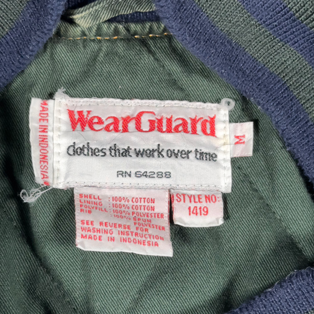 Vintage WearGuard Jacket Adult MEDIUM Blue Green Denim Varsity Bomber Canvas 90s