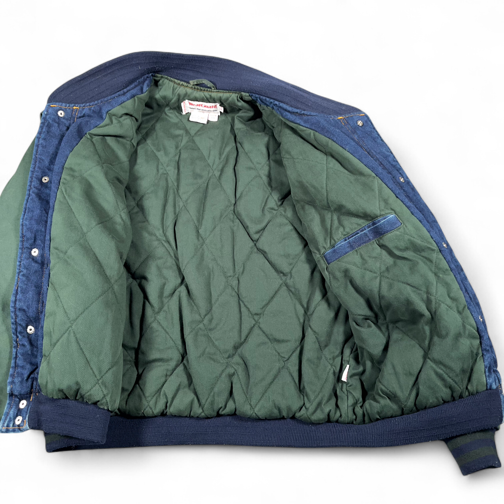 Vintage WearGuard Jacket Adult MEDIUM Blue Green Denim Varsity Bomber Canvas 90s