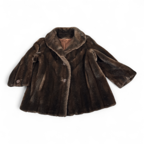 Vintage Tissavel Coat Womens LARGE Brown Faux Fur Furrage France Acrylic 60s
