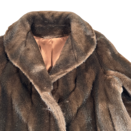 Vintage Tissavel Coat Womens LARGE Brown Faux Fur Furrage France Acrylic 60s