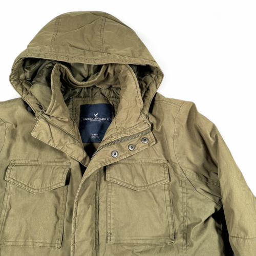 American Eagle Jacket Adult Small Green Field Military Hooded Insulated Parka
