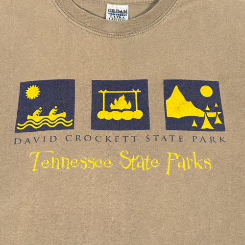Vintage State Park Shirt Adult LARGE Brown David Crockett Tennessee Outdoor Y2K