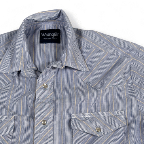 Vintage Wrangler Western Shirt Adult MEDIUM Blue White Pinstripe Cowboy Y2K