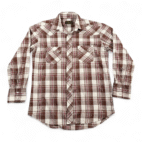Vintage Rustler Western Shirt Adult MEDIUM Brown Silver Plaid Pearl Snap 80s