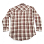 Vintage Rustler Western Shirt Adult MEDIUM Brown Silver Plaid Pearl Snap 80s
