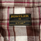 Vintage Rustler Western Shirt Adult MEDIUM Brown Silver Plaid Pearl Snap 80s