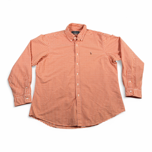 Vintage Ralph Lauren Shirt Adult 2XL XXL Orange White Gingham Check Preppy 90s