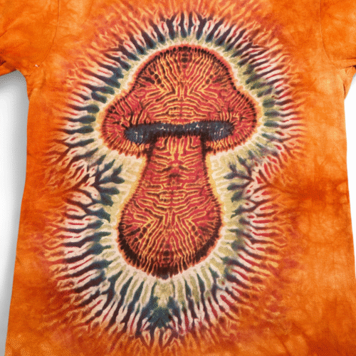 Mushroom Shirt Adult SMALL Orange Tie Dye The Mountain Shroom Hippy Trippy