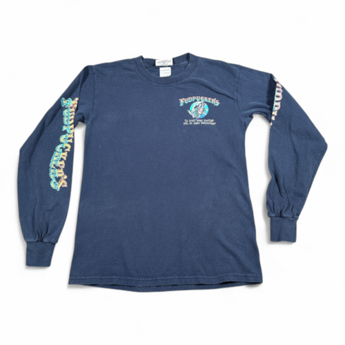 Vintage Fudpuckers Restaurant Shirt Adult SMALL Blue Destin Florida Bar Y2K