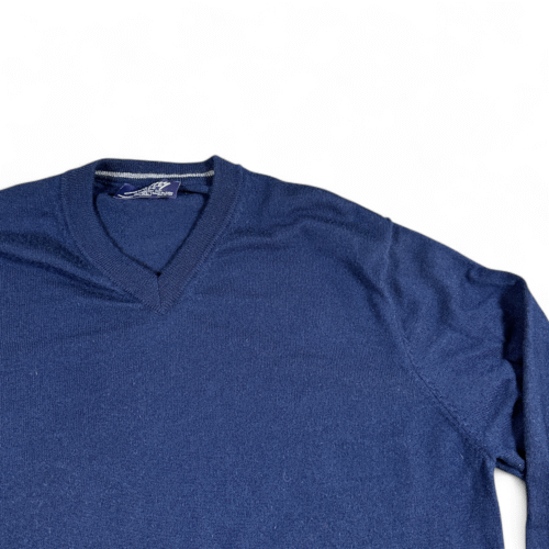 Jeremy Argyle Sweater Adult LARGE Blue NYC Merino Wool Knit V Neck Pullover Y2K