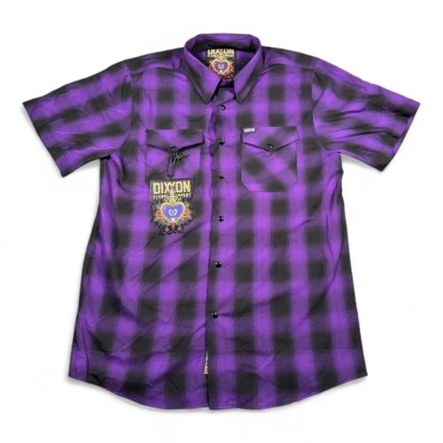 Dixxon Flannel Shirt Adult MEDIUM Purple Black Plaid Heart Western Snap Tags