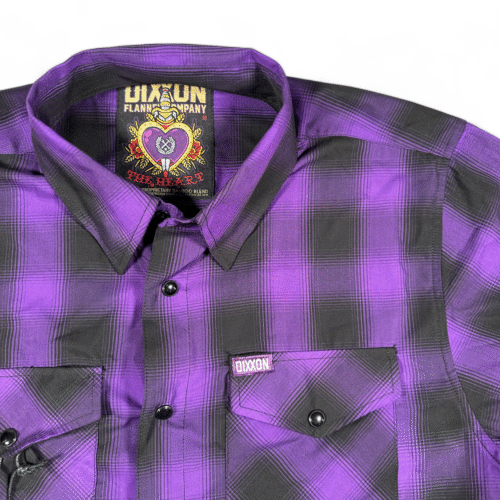 Dixxon Flannel Shirt Adult MEDIUM Purple Black Plaid Heart Western Snap Tags