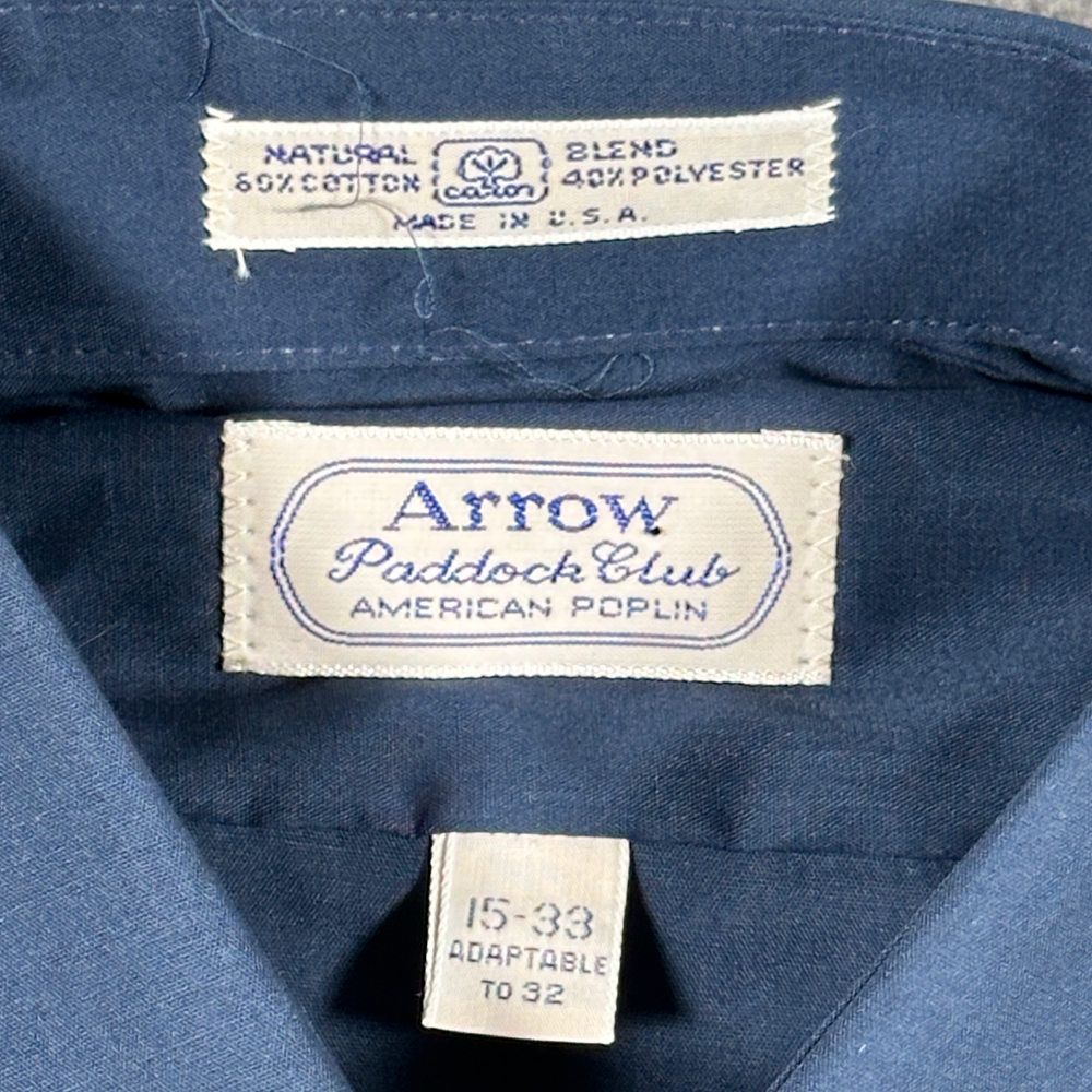 Vintage Arrow Dress Shirt Adult MEDIUM Blue Paddock Club Poplin Deadstock USA-6 Vintage Arrow Dress Shirt Adult MEDIUM Blue Paddock Club Poplin Deadstock USA
