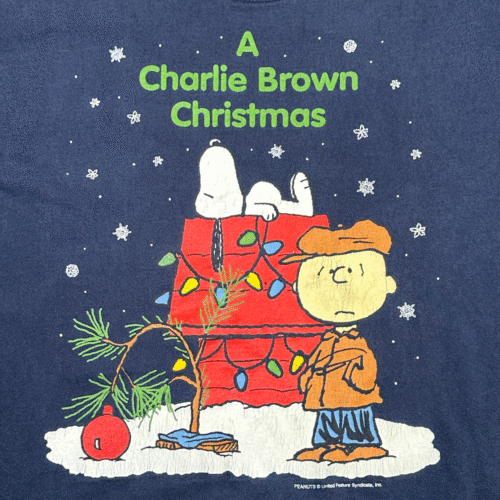 Vintage Charlie Brown Christmas Shirt Adult EXTRA LARGE Blue Peanuts Snoopy Y2K