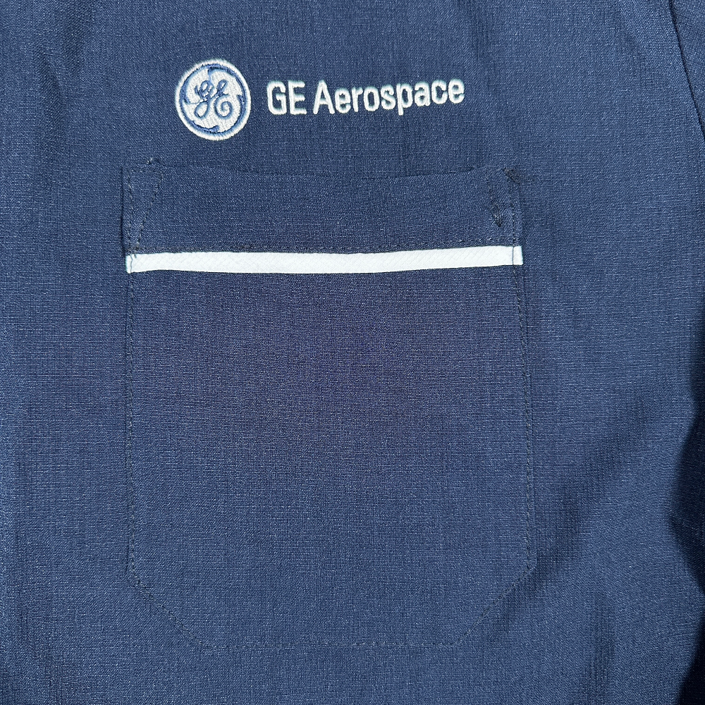 Vintage GE Aerospace Shirt Adult LARGE Blue White Camp Colorblock Steady USA 90s