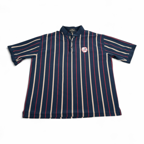 Vintage New York Yankees Polo Shirt Adult EXTRA LARGE Blue Striped Logo MLB 90s