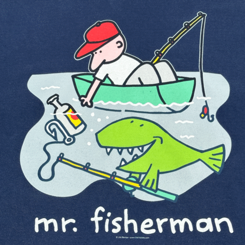 Vintage Mr Fisherman Shirt Adult EXTRA LARGE Blue Jim Benton Funny Comic Art 90s