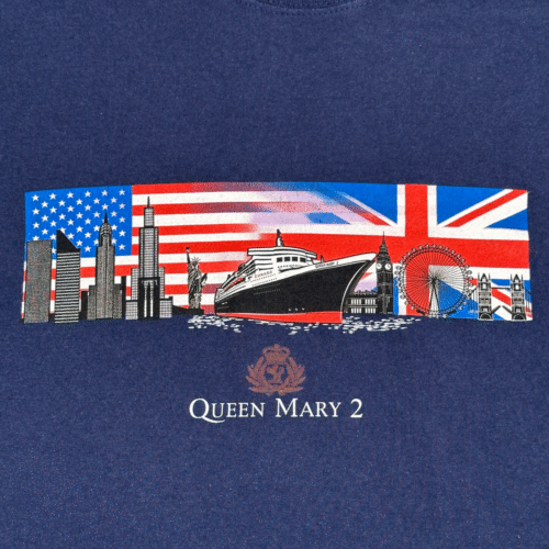 Vintage Queen Mary 2 Shirt Adult MEDIUM Blue Transatlantic Ocean Liner Ship Y2K