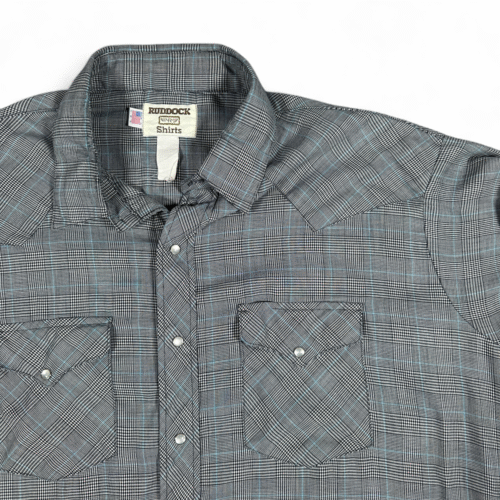 Vintage Ruddock Western Shirt Adult EXTRA LARGE Gray Houndstooth Glen Plaid 90s