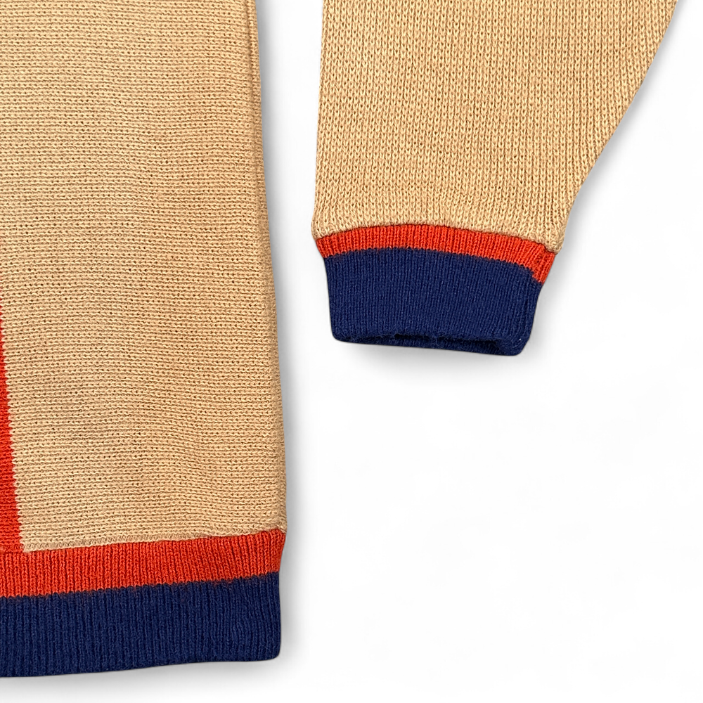 Vintage Mod Sweater Adult SMALL Blue Brown Colorblock Striped Deco Disco 70s-4 Vintage Mod Sweater Adult SMALL Blue Brown Colorblock Striped Deco Disco 70s