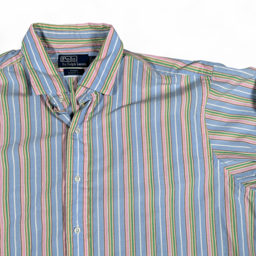 Vintage Polo Ralph Lauren Shirt Adult 2XL Blue Pastel Rainbow Striped Preppy 90s