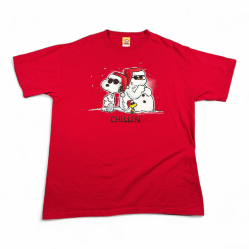 Vintage Snoopy Shirt Adult LARGE Red Peanuts Chill Christmas Holiday Snowman Y2K