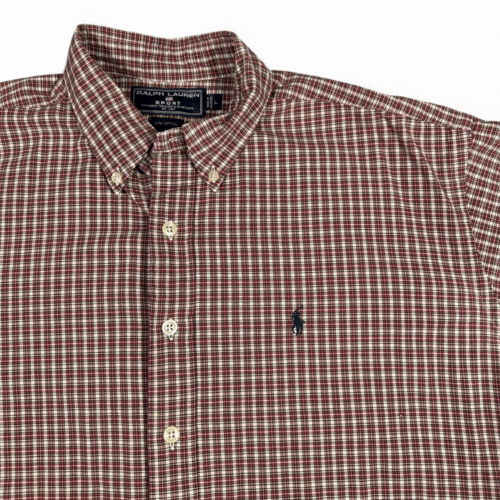 Vintage Ralph Lauren Sport Shirt Adult LARGE Plaid Cotton Flannel Heritage 90s