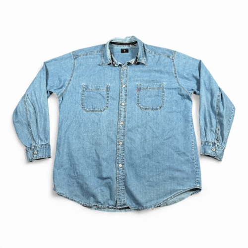 Vintage Levis Shirt Adult LARGE Light Wash Denim Jean Chambray Red Tab 90s