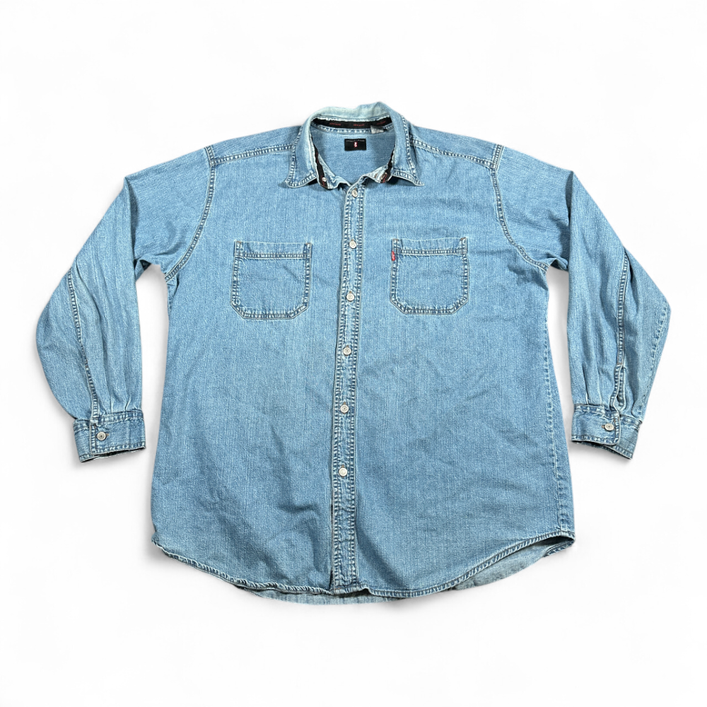 Vintage Levis Shirt Adult LARGE Light Wash Denim Jean Chambray Red Tab 90s-1 Vintage Levis Shirt Adult LARGE Light Wash Denim Jean Chambray Red Tab 90s