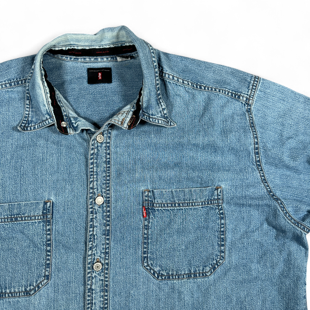 Vintage Levis Shirt Adult LARGE Light Wash Denim Jean Chambray Red Tab 90s-2 Vintage Levis Shirt Adult LARGE Light Wash Denim Jean Chambray Red Tab 90s