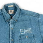 Vintage Ford Trucks Shirt Adult LARGE Light Wash Denim Workwear Mechanic 90s