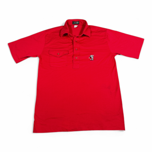 Vintage Mickey Mouse Polo Shirt Adult SMALL Red Golf Preppy Crest Jasper USA 80s