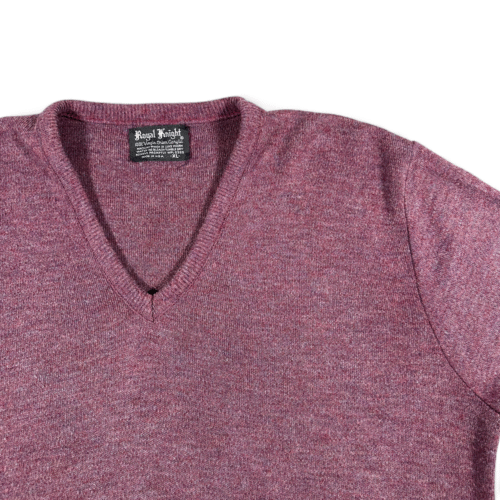Vintage Royal Knight Sweater Adult MEDIUM Purple Speckled Acrylic V Neck USA 70s