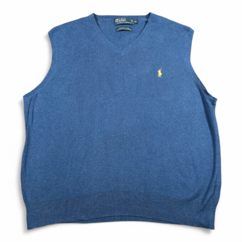 Vintage Polo Ralph Lauren Sweater Vest Adult LARGE Blue Pima Cotton Pony 90s