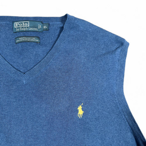 Vintage Polo Ralph Lauren Sweater Vest Adult LARGE Blue Pima Cotton Pony 90s
