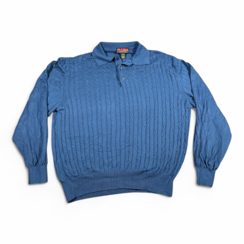 Vintage Jos A Bank Polo Shirt Adult LARGE Blue Cable Knit Italy Preppy 90s
