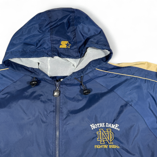Vintage Notre Dame Jacket Adult LARGE Blue Gold Windbreaker Starter Irish 90s