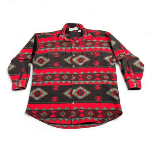 Vintage Bugle Boy Jacket Adult LARGE Red Black Southwest Aztec Fleece Snaps 90s
