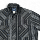 Wrangler Western Shirt Adult MEDIUM Black Gray Silver Striped Pearl Snap Cowboy