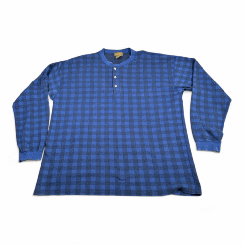 Vintage Eddie Bauer Shirt Adult 2XL Blue Buffalo Check Plaid Henley USA 90s