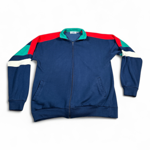 Vintage Track Jacket Adult LARGE Blue Colorblock JC Penney Trader Bay Fleece 90s