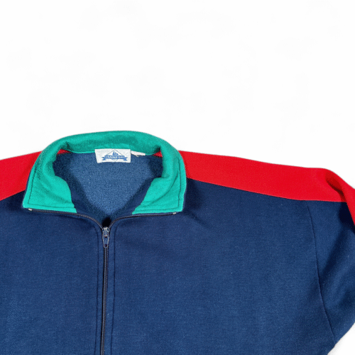 Vintage Track Jacket Adult LARGE Blue Colorblock JC Penney Trader Bay Fleece 90s