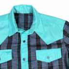 Vintage Western Shirt Adult LARGE Green Purple Plaid Handmade Cowboy USA 80s