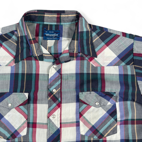 Vintage Wrangler Western Shirt Adult 2XL Black White Green Purple Plaid 90s
