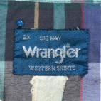 Vintage Wrangler Western Shirt Adult 2XL Black White Green Purple Plaid 90s