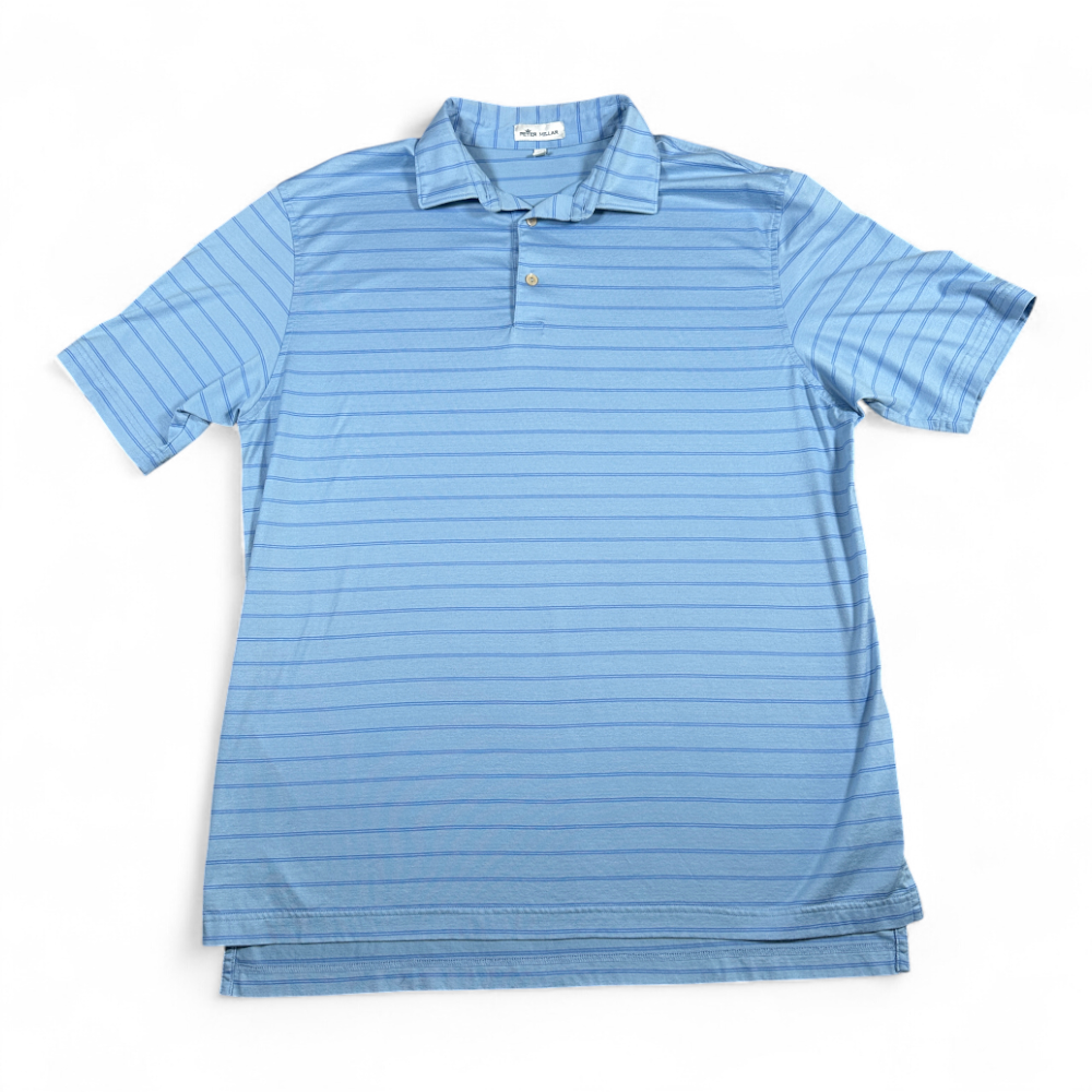 Peter Millar Polo Shirt Adult LARGE Blue Striped Golf Preppy Luxury Cotton-1 Peter Millar Polo Shirt Adult LARGE Blue Striped Golf Preppy Luxury Cotton